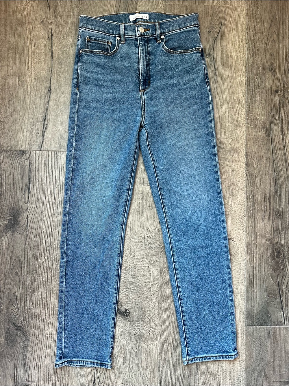 LOFT High-Rise Straight-Leg Jeans in Medium Blue Wash
